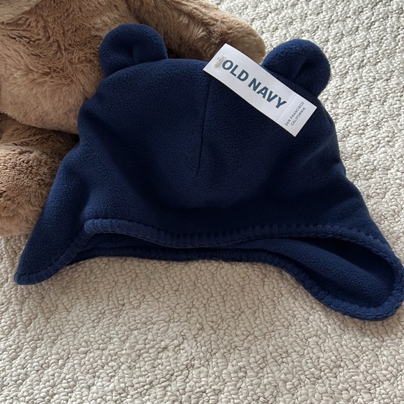 NWT - Baby Bear Wearing Blue Winter Hat & Matching Baby Hat With Bear Ears - Picture 2 of 9